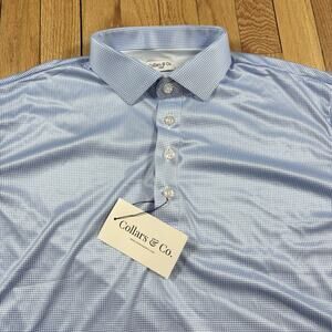 NWT Collars and Co Men’s Size Large Dress Collar Polo Shirt Blue Houndstooth